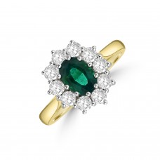 18ct Gold .70ct Emerald and Diamond Oval Cluster Ring