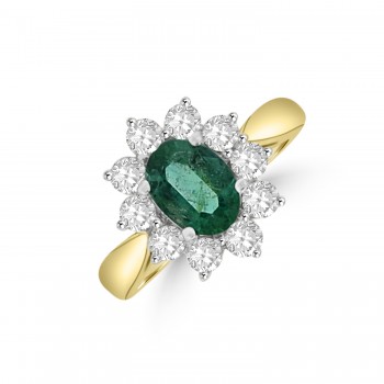 18ct Gold 1.15ct Emerald & Diamond Oval Cluster Ring
