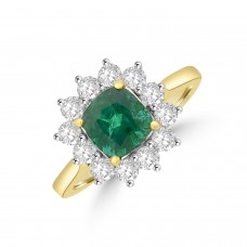 18ct Gold Emerald & Diamond Cushion Cluster Ring