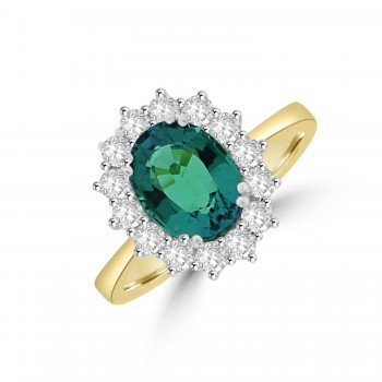 18ct Gold 1.81ct Emerald and Diamond Oval Cluster Ring