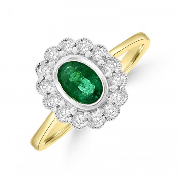 18ct Gold Emerald and Diamond Vintage style Cluster Ring