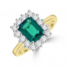18ct Gold Emerald and Diamond Emerald cut Cluster Ring