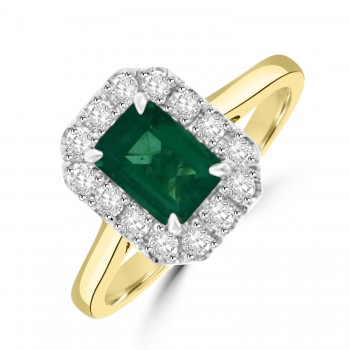 18ct Gold and Platinum Emerald Diamond Halo ring