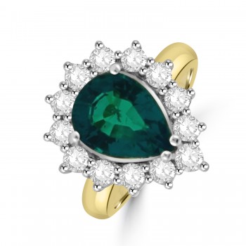 18ct Gold Platinum Emerald and Diamond Pear Cluster ring