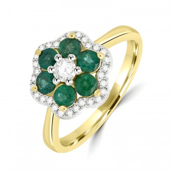 18ct Gold Emerald and Diamond Daisy Cluster ring