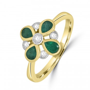 18ct Gold Pear Emerald and Diamond Cluster ring