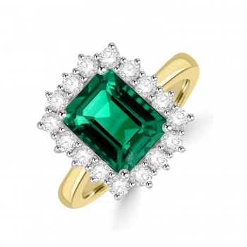 18ct Gold Emerald and Diamond Octagonal cluster ring