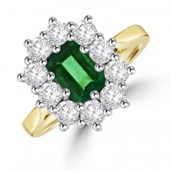 18ct Gold Emerald cut Emerald and Diamond Cluster ring 18ct Gold Emerald cut Emerald and Diamond Cluster ring
