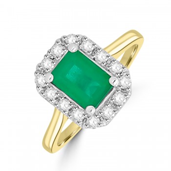 18ct Gold Platinum Emerald cut Emerald Diamond Halo ring