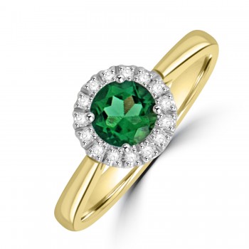 18ct Gold Emerald and Diamond Solitaire Halo ring
