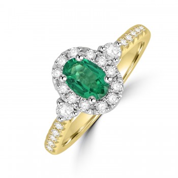 18ct Gold Platinum Emerald Halo Solitaire ring