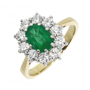 18ct Gold 1.26ct Emerald and Diamond Oval cluster ring