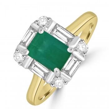 18ct Gold Platinum Emerald and Baguette Diamond Cluster ring 18ct Gold Platinum Emerald and Baguette Diamond Cluster ring