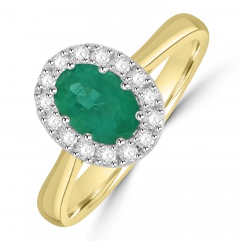 18ct Gold Emerald and Diamond Oval Halo ring