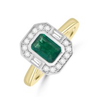 18ct Gold Platinum Emerald Baguette Diamond cluster ring