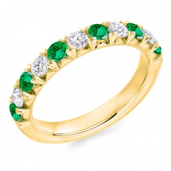 18ct Gold Emerald and Diamond French cut Castle Eternity ring