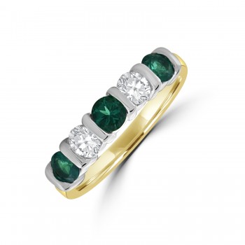18ct Gold Columbian Emerald and Diamond Bar set eternity ring 18ct Gold Columbian Emerald and Diamond Bar set eternity ring
