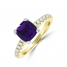 18ct Gold Amethyst Solitaire Diamond Ring