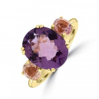 18ct Rose Gold Three-stone Amethyst and Kunzite ring