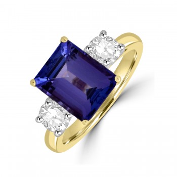 18ct Gold Tanzanite and Diamond Three-stone ring