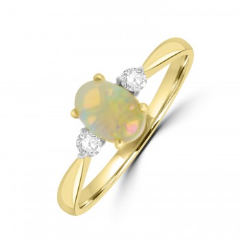 18ct Gold Opal and Diamond Three-stone ring