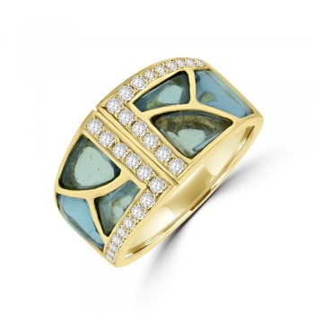 18ct Gold Aquamarine & Diamond Broad Band Dress Ring