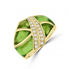 18ct Gold Peridot & Diamond Broad Band Dress Ring