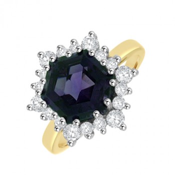 18ct Gold Amethyst and Diamond Hexagonal Cluster Ring 18ct Gold Amethyst and Diamond Hexagonal Cluster Ring