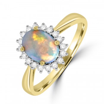 18ct Gold Opal and Diamond Oval Cluster ring