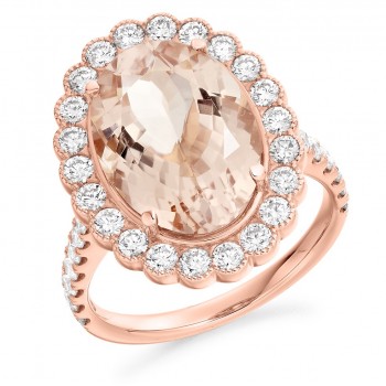 18ct Rose Gold 5.60ct Morganite Diamond Halo Ring