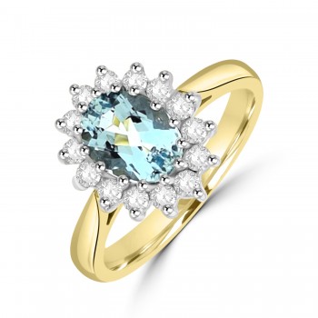 18ct Gold 1.15ct Aquamarine and Diamond Oval Cluster ring