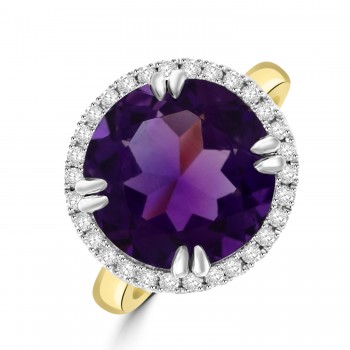 18ct Rose Gold Amethyst Diamond Halo ring