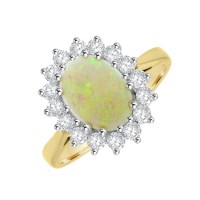 18ct Gold Opal and Diamond Oval Cluster ring