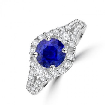 18ct White Gold Sapphire and Diamond Three-stone split ring