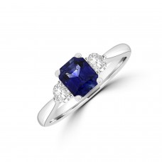 18ct White Gold 1.06ct Sapphire & Diamond Three-stone Ring