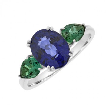 18ct White Gold Sapphire & Emerald 3-stone Ring