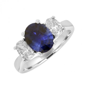 18ct White Gold Three-stone Oval 2.01ct Sapphire & Diamond Ring