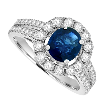 18ct White Gold Sapphire Solitaire Diamond Halo Ring