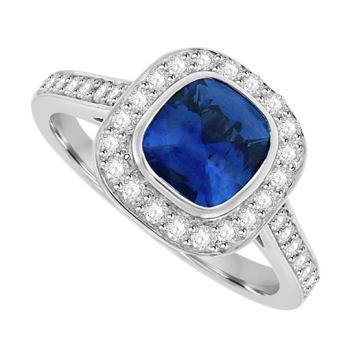 18ct White Gold Sapphire and Diamond Cushion Halo ring