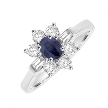 18ct White Gold 9-stone Sapphire & Diamond Cluster Ring