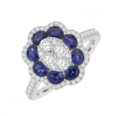 18ct White Gold Sapphire & Diamond Flower Cluster Ring