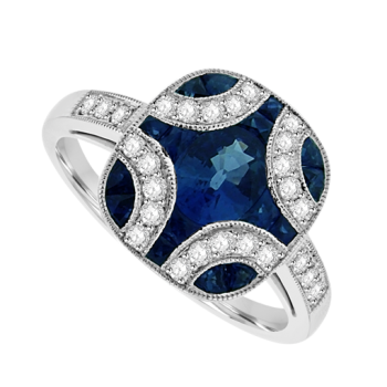 18ct White Gold Sapphire & Diamond Vintage Cluster Ring