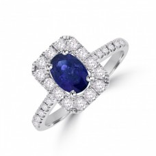 18ct White Gold Sapphire & Diamond Oblong Halo Ring