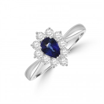 18ct White Gold Pear .56ct Sapphire and Diamond Cluster Ring