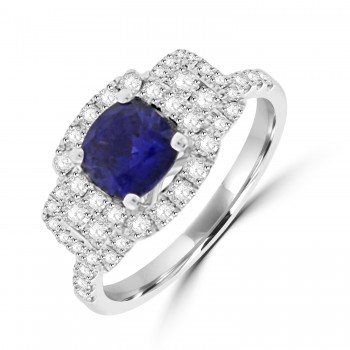 18ct White Gold Sapphire and Diamond Triple Cluster ring