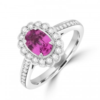 18ct White Gold Pink Sapphire and Diamond Oval Cluster ring