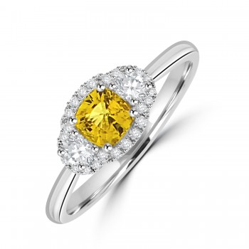 18ct White Gold Yellow Sapphire and Diamond Triple Cluster ring