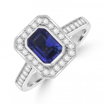 18ct White Gold Sapphire Octagonal Diamond Halo ring