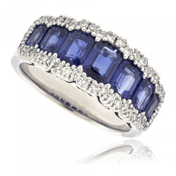 18ct White Gold 3-Row Sapphire & Diamond Eternity Ring