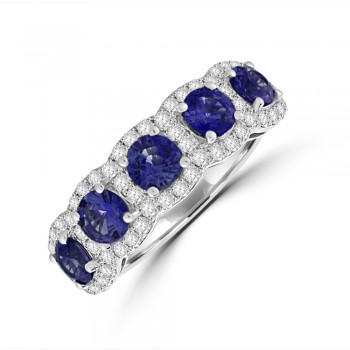 18ct White Gold Sapphire Diamond Halo Eternity Ring